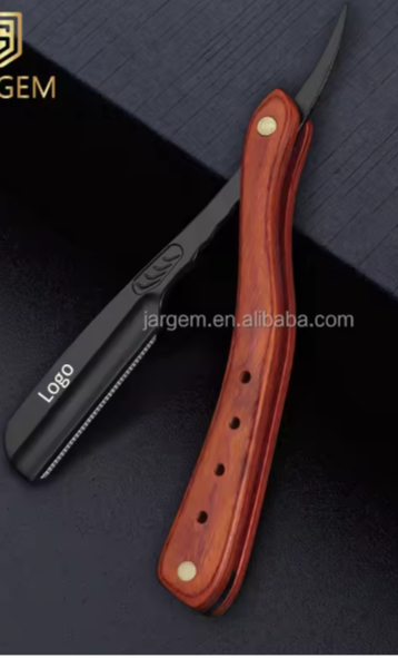 LE HOST Professional Feather Razor - Wooden Handle Straight Razor | Traditional Barbering Tool